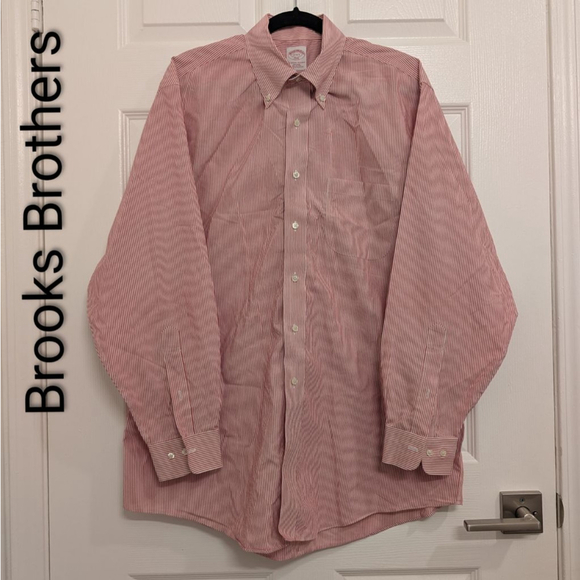 Brooks Brothers Other - Men's Brooks Brothers Red White Striped Dress Shirt Neck 17, 34/35 Xmas Holiday